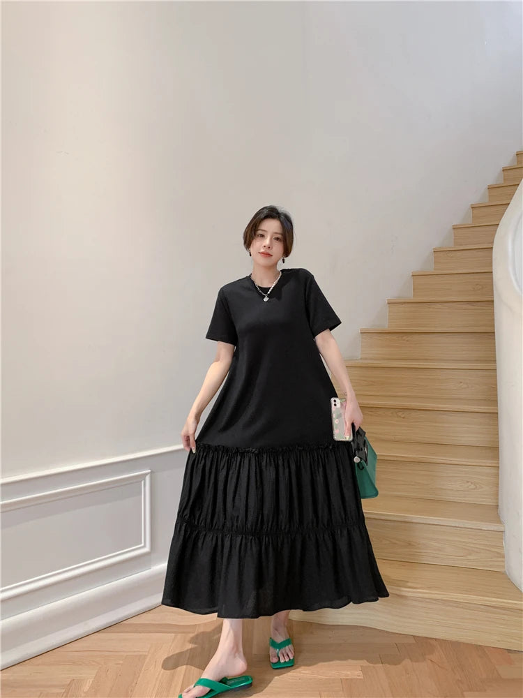 2023 Summer New Korean style dress  Short Sleeve Dress Long Large