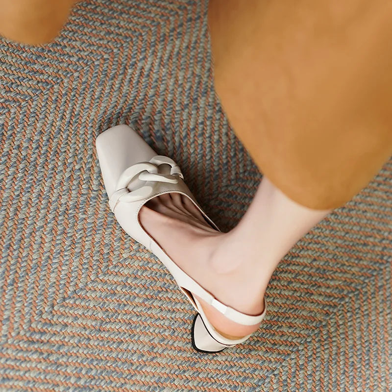 【JOCHEBED HU】new brand summer new style fashion women genuine personality leather buckle square toe thick heel shoes 34-43