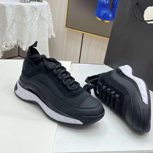 2025 Black Round Head Sneakers Cover Heels Single Shoes Lace-up Spring Outdoor Thick Bottom Zapatos Mujer 34-42