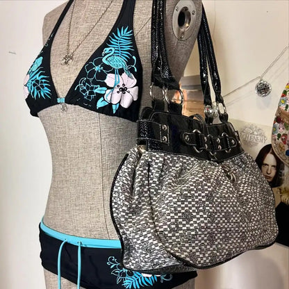 Y2k Vintage Flower print Cutie 2 set Bikini Swimsuit Sexy Women Bathing Fashion Halter Strap Swimwear High Street Beach Female