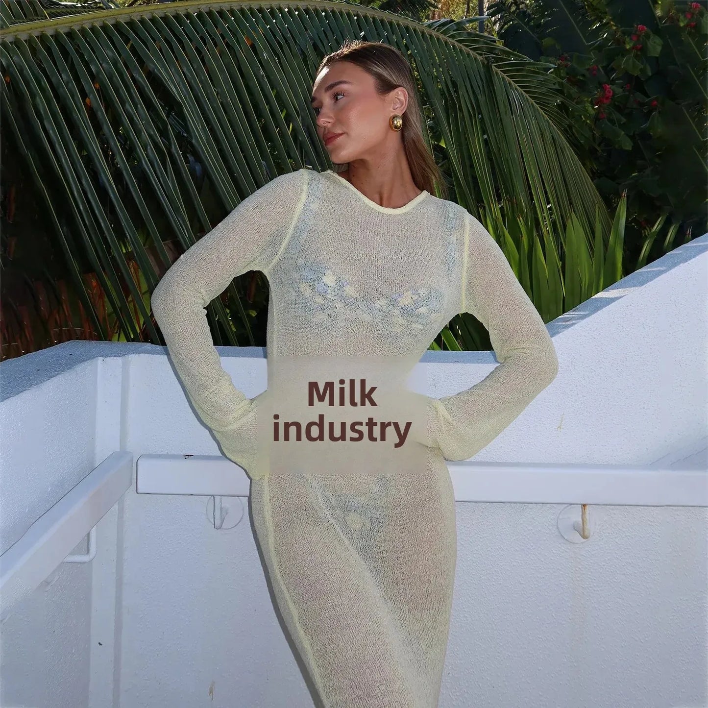 Sexy Transparent Open-Back Knit Dress Two-Way Wear Long Dress For Women Beach Vacation Spring Summer 2025 New Arrival