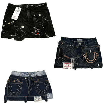 Y2k Skirt Gothic Fashion Big Pocket Washed Blue Denim Wrapped Hip Skirts Harajuku Casual Sexy Girl Pleated Mini Skirt Streetwear