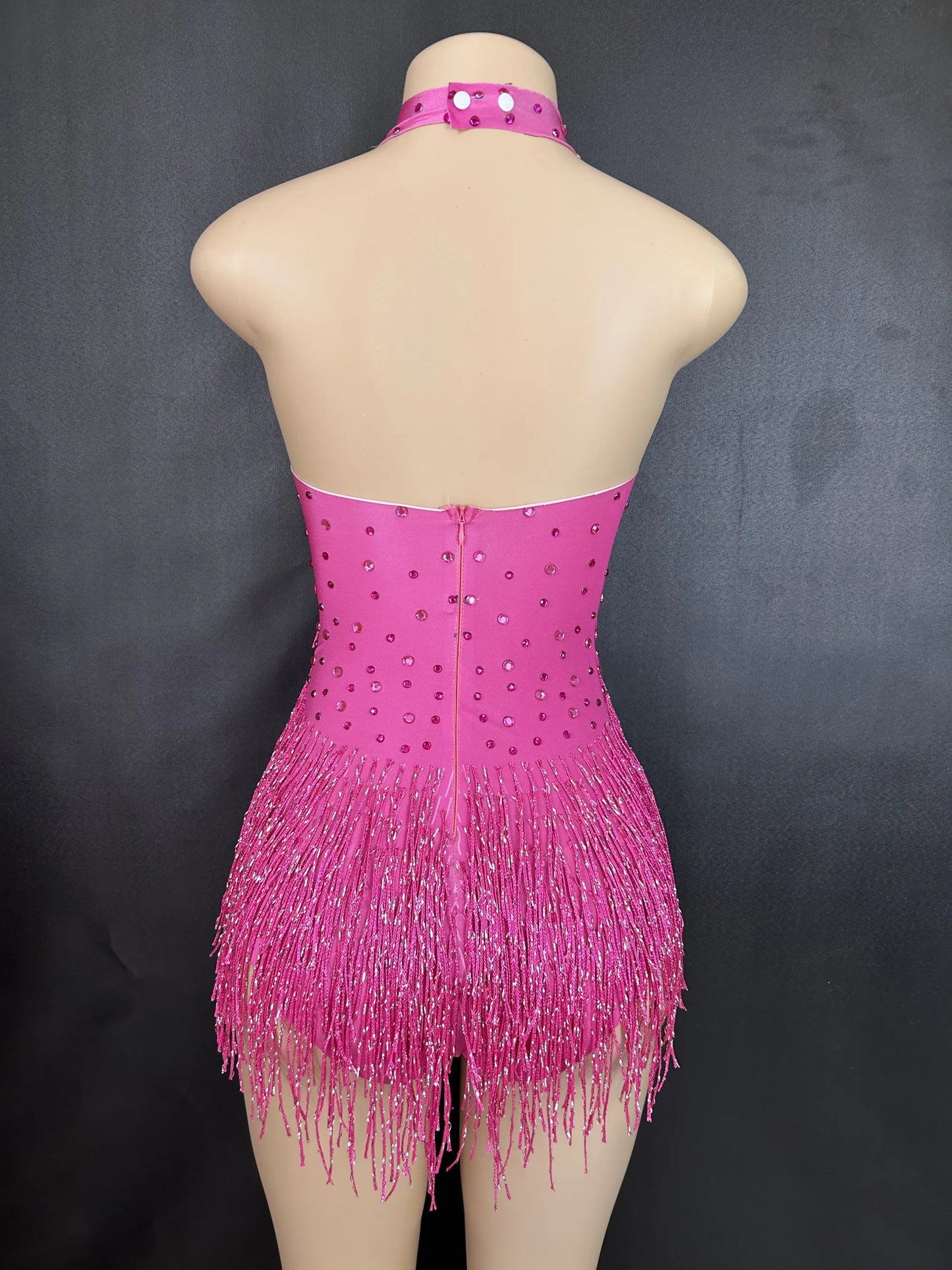 Sparkly Rhinestones Fringe Bodysuit WomenVightclub Party Dance Costume Stage Wear SexyTassel Leotard Performance Clothing 7G