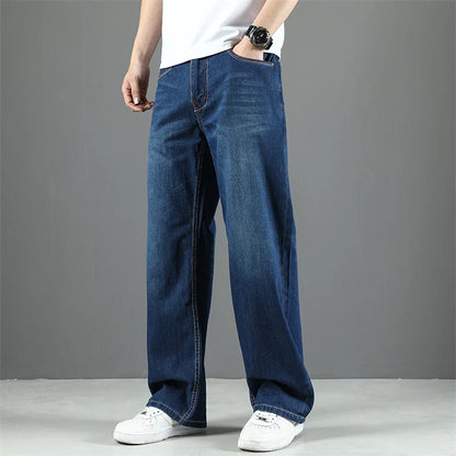 100% Cotton Men's Summer Thin Jeans Classic Straight Baggy Denim Pants Brand Comfortable Casual Trousers Plus Size 42 44 46 48