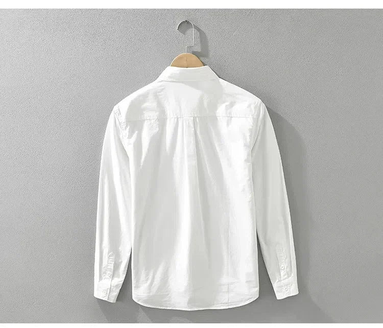 100% Cotton New White Shirt Men Spring Fall Daily Casual Long Sleeve Shirt Man Patchwork Design Shirt Streetwear Fashion Shirts