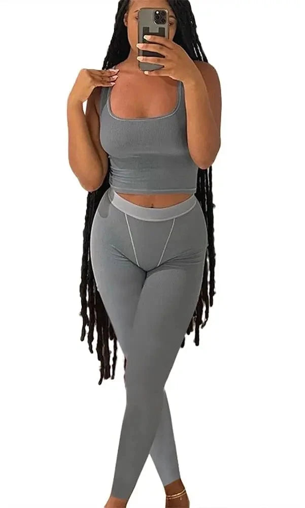 Lounge Wear Ribbed Casual 2 Piece Summer Shorts Set For Women  Sleeve Top+Elastic Leggings Outfits