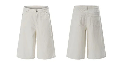 100% Cotton White Jeans Summer Men's Shorts Baggy Wide-leg Casual Calf-length Denim Pants Oversized Loose Fashion Streetwear