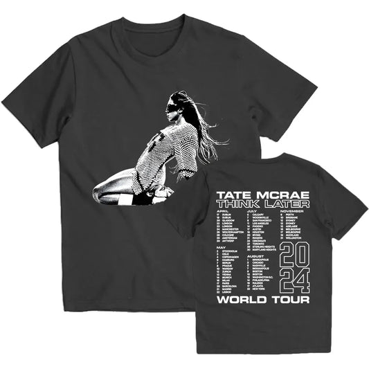 Print Tshirt Tate McRae Harajuku Streetwear  The Think Later World Tour 2024 Summer Short Sleeve Cotton Tee-shirt Unisex Clothes