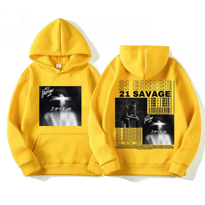 Rapper 21 Savage I Am I Was Album Cover Hoodies Men's Women Hip Hop Vintage Style Hoodie Fashion Oversized Sweatshirt Streetwear