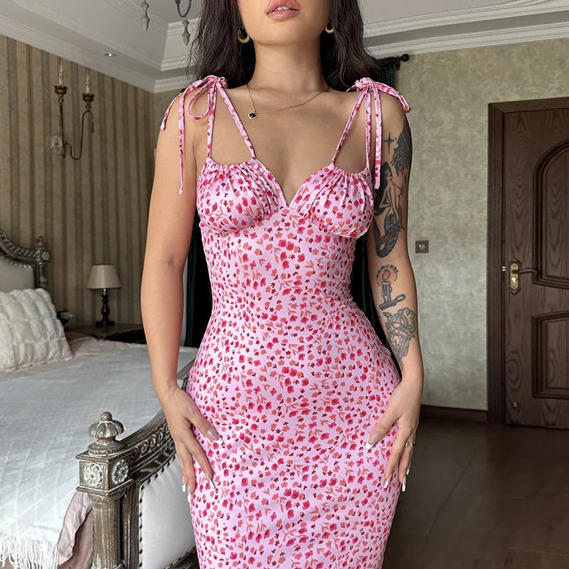 Hugcitar Women Elegant Floral Beach Vacation Bodycon Streetwear Long Dress 2023 Summer Clothes Wholesale Items For Business