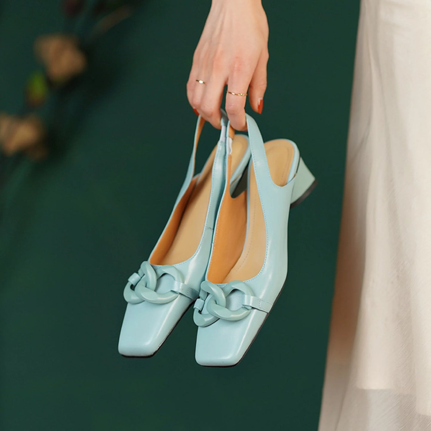 【JOCHEBED HU】new brand summer new style fashion women genuine personality leather buckle square toe thick heel shoes 34-43