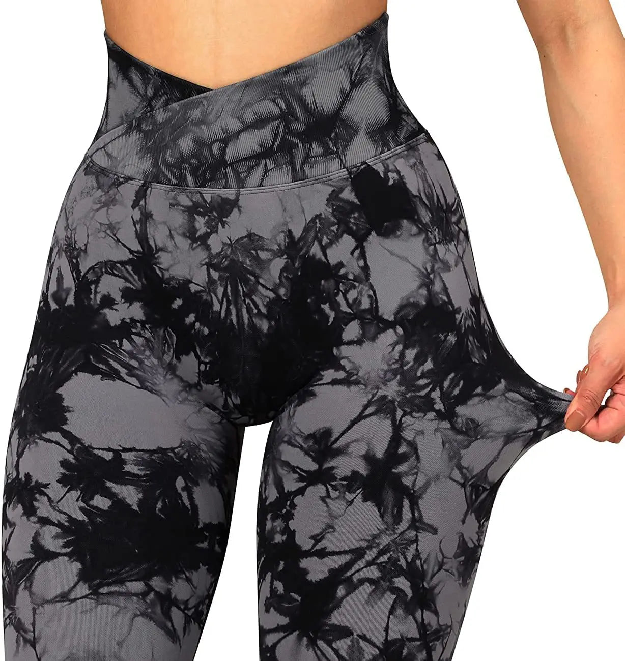 Women Cross Waist Leggings Seamless Tie Dye Leggings High Waist Hip Liftting Gym Workout Running Fashion High Elastic Knit Pants