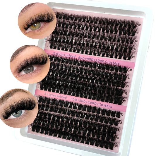 15Rows DIY 5D Fluffy Lash Clusters 60D/80D/100D Thick Eyelash Clusters Wispy Individual Lashes 10-20mm Cluster Eyelash Extension