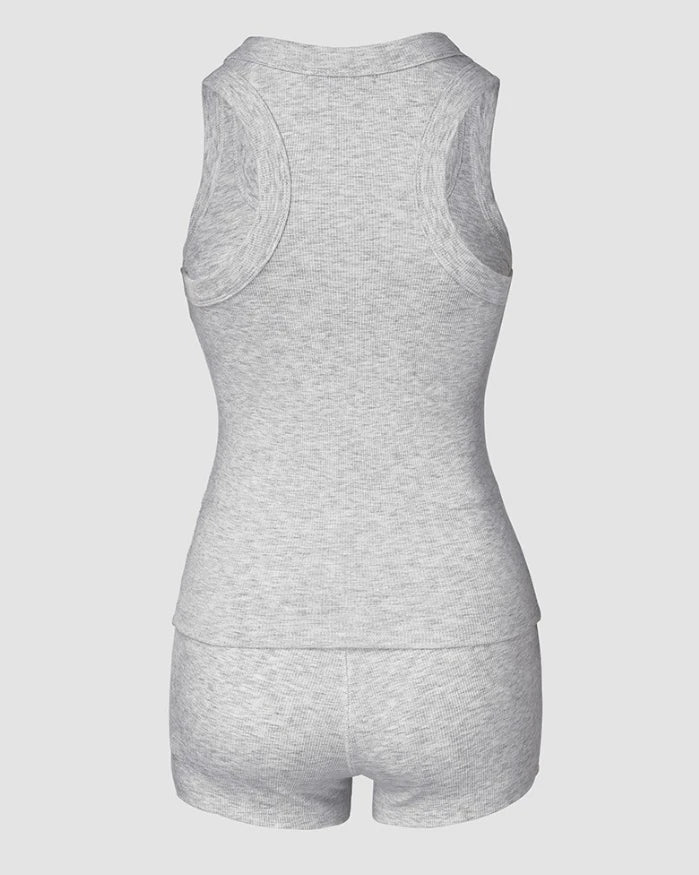 Women's Urban Style Suits 2025 Spring Summer Latest Solid Color Elegant Tight 2Pcs U-Neck Tank Top&casual High Waist Shorts Set