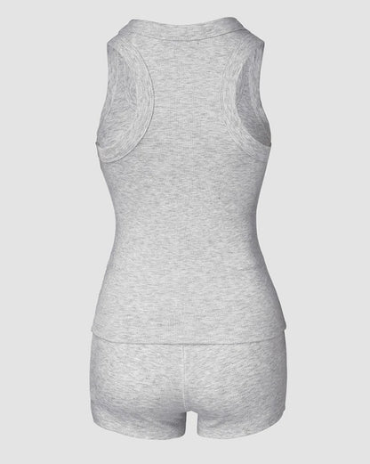 Women's Urban Style Suits 2025 Spring Summer Latest Solid Color Elegant Tight 2Pcs U-Neck Tank Top&casual High Waist Shorts Set