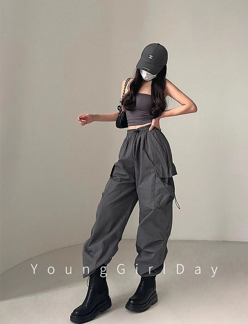 MEXZT Y2K Cargo Pants Women Streetwear High Waist Baggy Drawstring Joggers Sweatpants Loose Casual Oversize Wide Leg Trousers