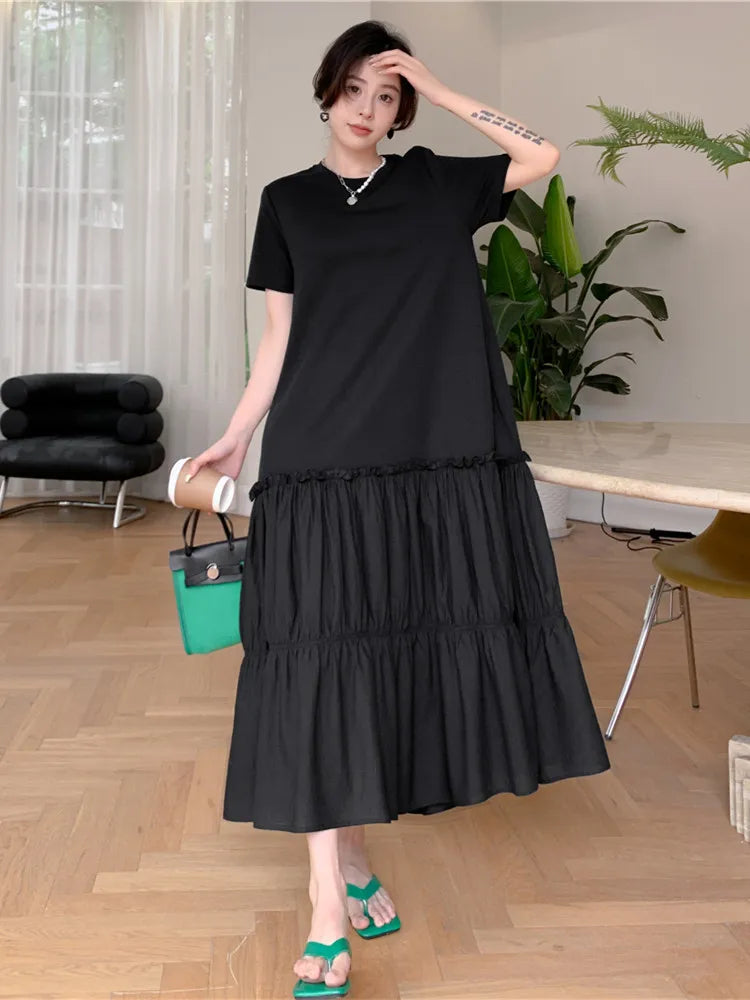 2023 Summer New Korean style dress  Short Sleeve Dress Long Large