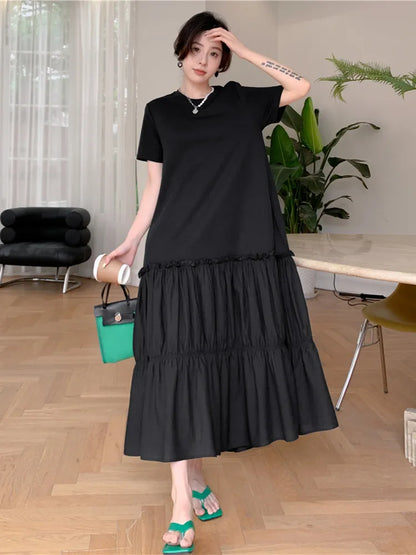2023 Summer New Korean style dress  Short Sleeve Dress Long Large