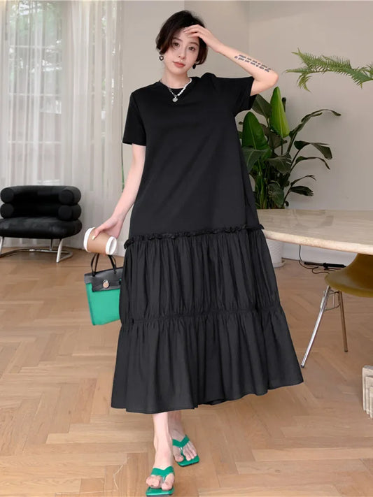 2023 Summer New Korean style dress  Short Sleeve Dress Long Large