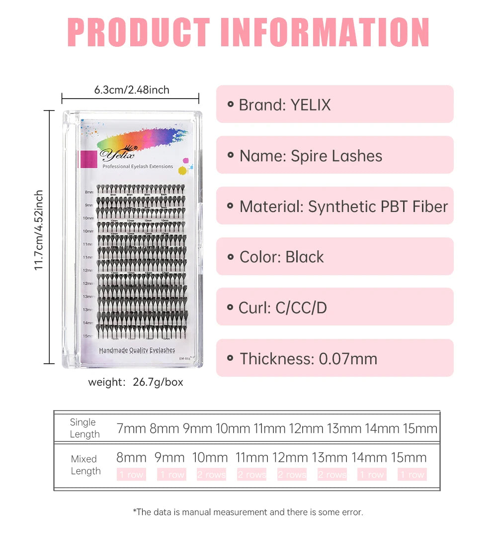 Yelix Spire Eyelashes Extension Feather Shape Individual Lashes Brazilian Volume Soft Lashes Customized Eyelashes Private Label