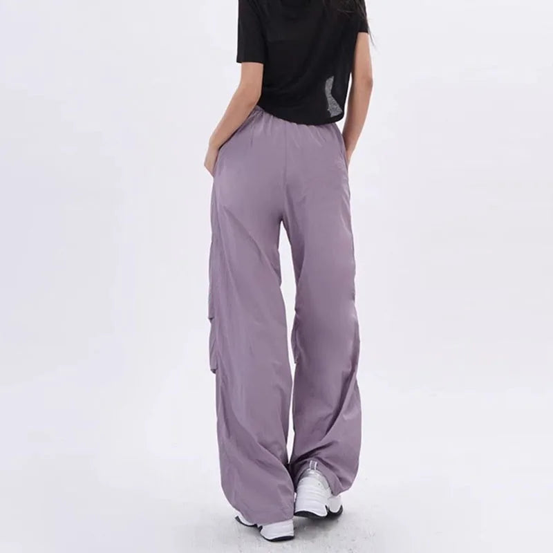 Xpqbb Y2K Parachute Pants Women Harajuku Streetwear Wide Leg Baggy Sweatpants Female Vintage Hip Hop Joggers Cargo Trousers