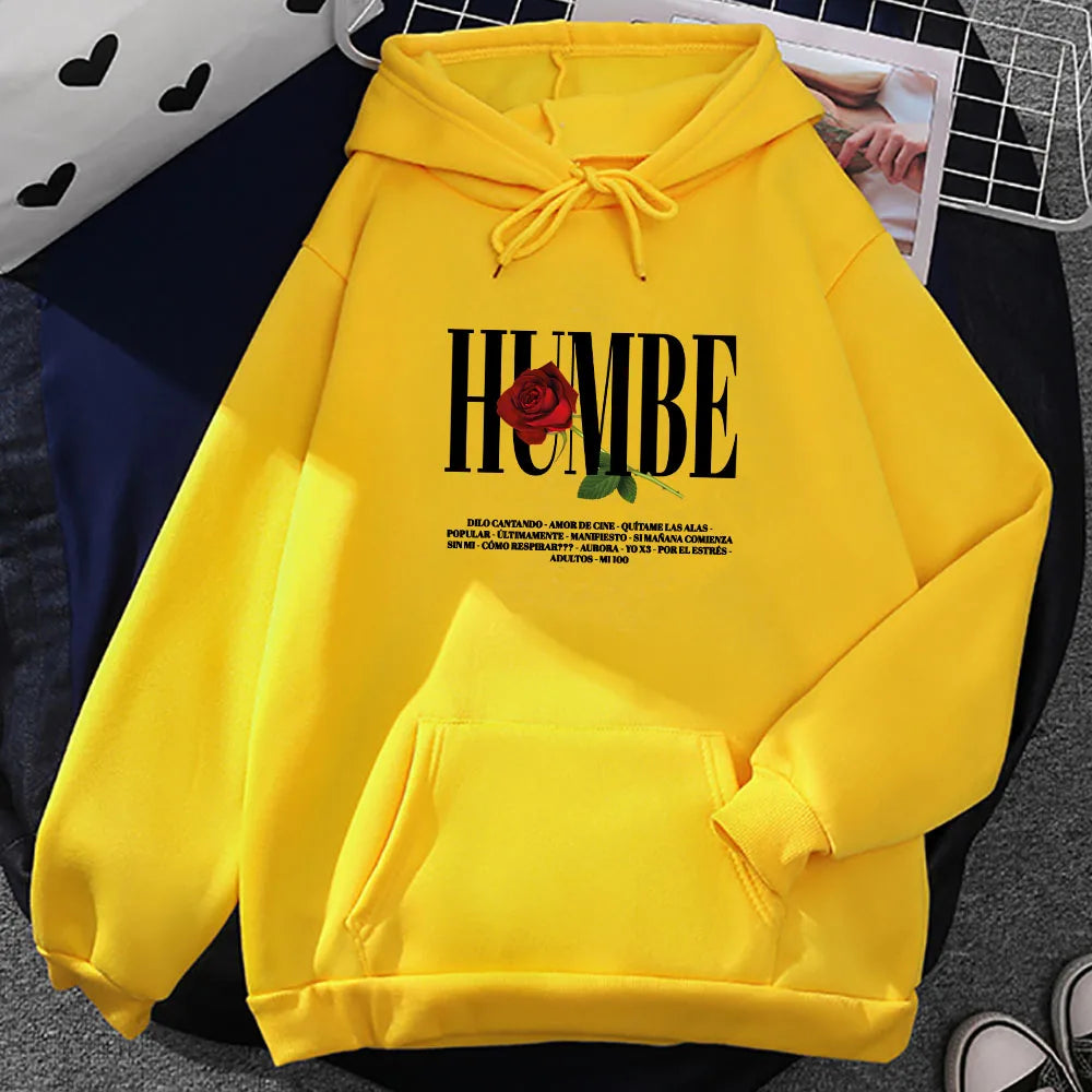 Rose Humbe Printing Hoodies Casual Winter Long Sleeve Sweatshirt for Winter/Fall Streetwear Hip Hop Unisex Soft Pullovers Hoodie