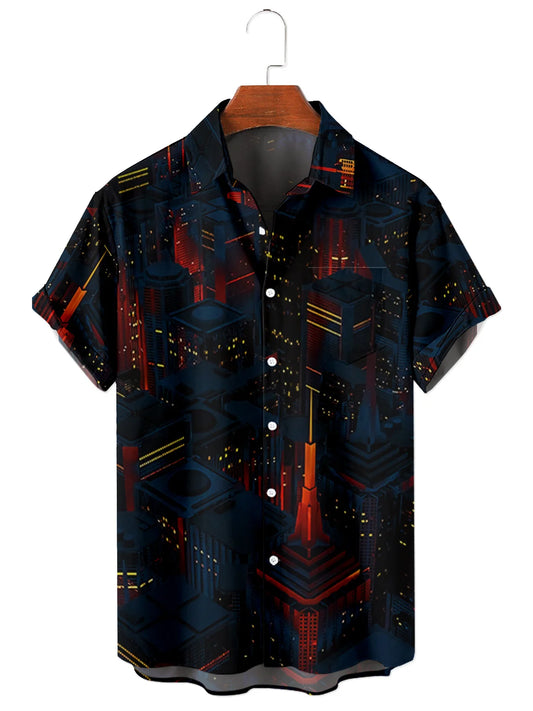 2024 Summer Beach Casual Men's Short Sleeve Lapel Shirt Plus Size City High Waist 3D Printed Top With Pockets