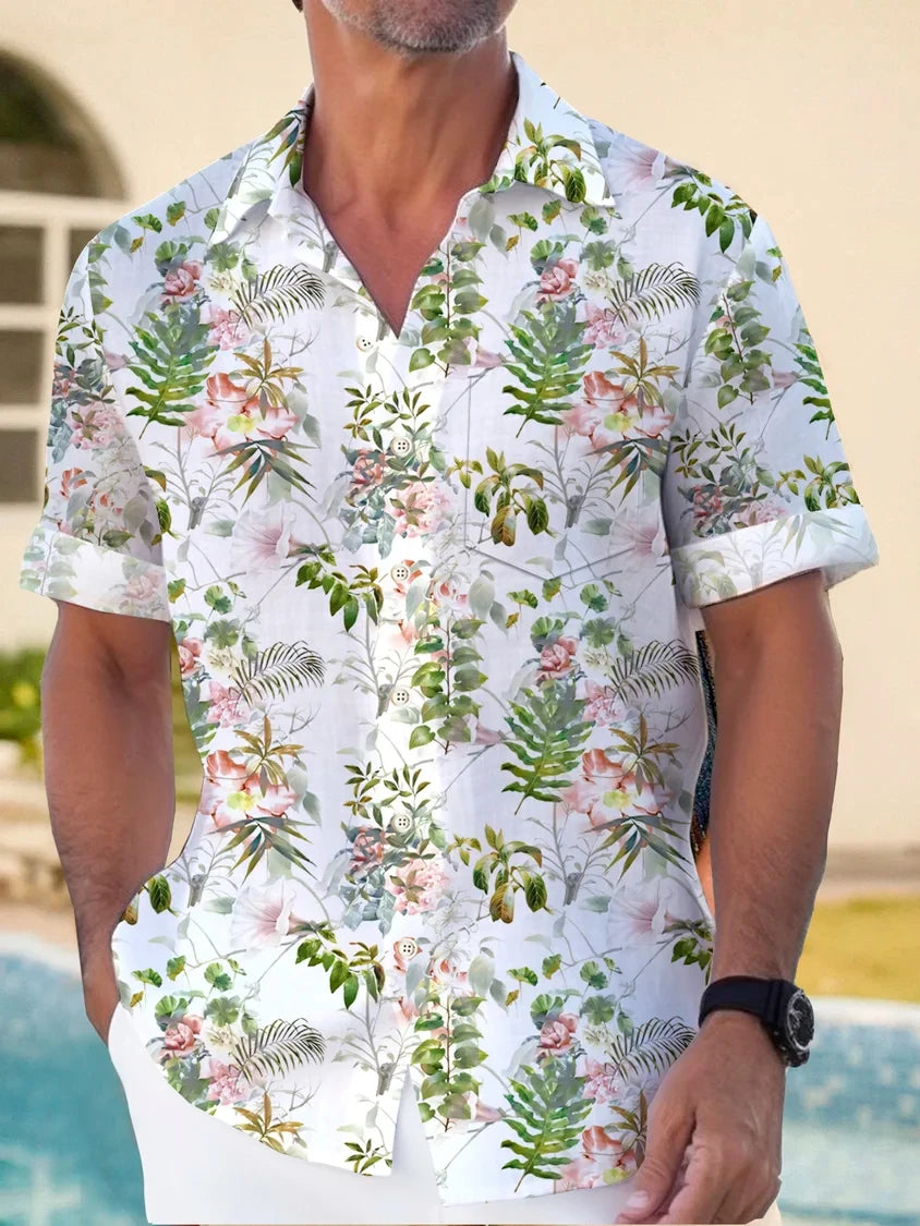 2024 Beach Hawaiian Casual Men's Shirt Outdoor Street Casual Daily Fall Turndown Short Sleeve Fashion Buttoned Shirt for Boys