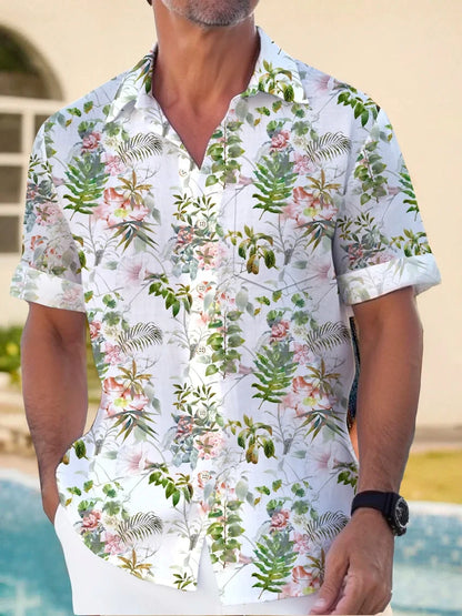 2024 Beach Hawaiian Casual Men's Shirt Outdoor Street Casual Daily Fall Turndown Short Sleeve Fashion Buttoned Shirt for Boys