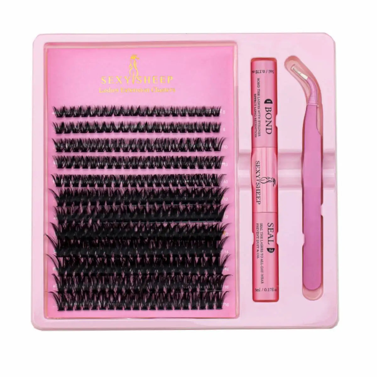 DIY Eyelash Extension Kit Individual Lashes Cluster 8-16mm Mix Lash Clusters Bond and Seal and Lash Applicator makeup tool