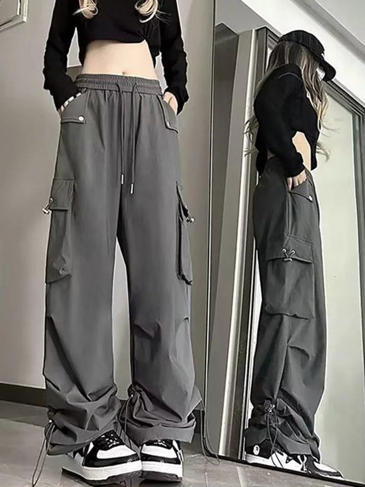 Jmprs Streetwear Cargo Pants Women Y2K High Waist Hip Hop Straight Trousers American Retro Loose Casual Bf Wide Leg Pants New