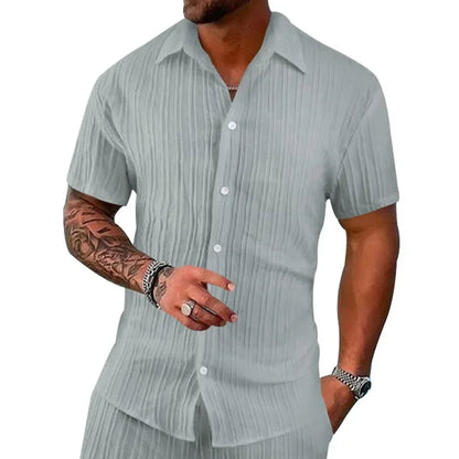 2024 European and American cross-border summer Amazon AliExpress men's shirt casual loose short-sleeved cardigan beach top