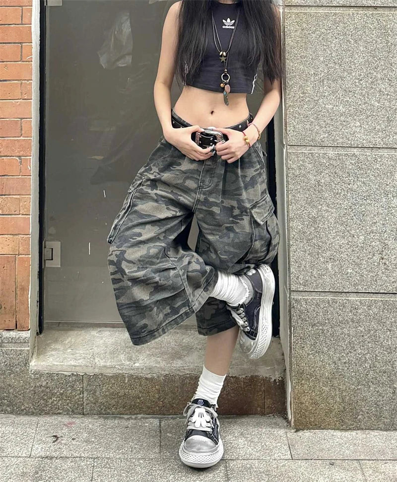 Women's Camouflage Cargo Jeans Harajuku Y2k Baggy Denim Trousers 90s Aesthetic Jean Pants Vintage 2000s Emo Trashy Clothes 2024