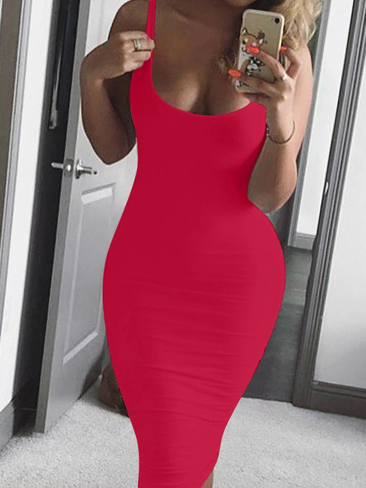 Spring Summer Fashion Sexy Tank Top Dress European and American Plus Size Women's Sleeveless Midi Dress