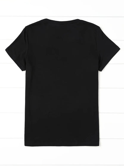 1985 Print Crew Neck T-shirt, Short Sleeve Casual Top For Spring & Summer, Women's Clothing