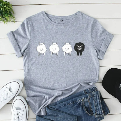 2024 Summer Female Tees Sheep Graphic T Shirts Short Sleeve T-Shirt Women's Tops Oversized Cotton Tshirt Women Clothing