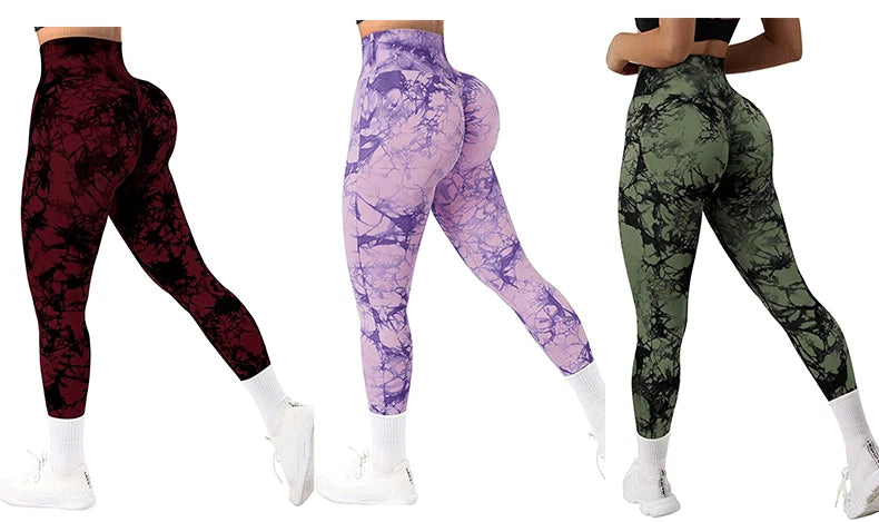 Women Cross Waist Leggings Seamless Tie Dye Leggings High Waist Hip Liftting Gym Workout Running Fashion High Elastic Knit Pants