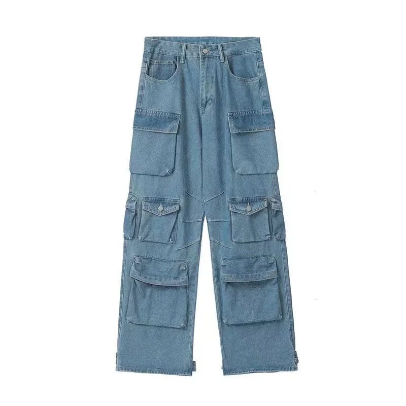 2023 American style retro street camouflage overalls women's hip-hop fried street wide-leg casual pants high street ins tide Y2K