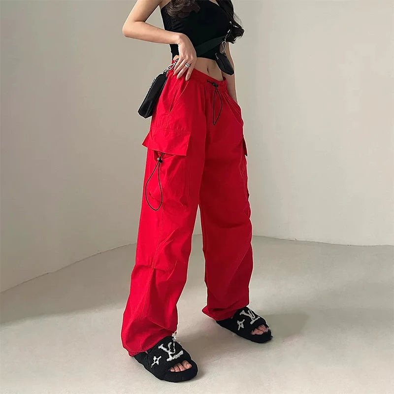 MEXZT Y2K Cargo Pants Women Streetwear High Waist Baggy Drawstring Joggers Sweatpants Loose Casual Oversize Wide Leg Trousers