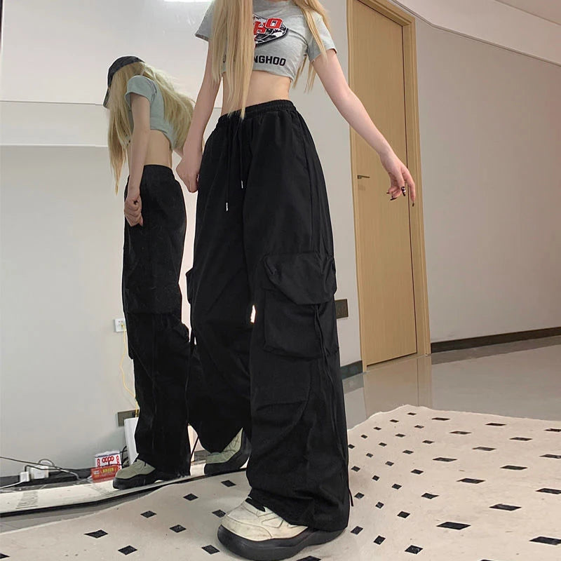 Y2K Cargo Pants Women Streetwear Oversized Wide Leg Sweatpants Harajuku Big Pockets Joggers Bf High Waist Baggy Sports Trousers