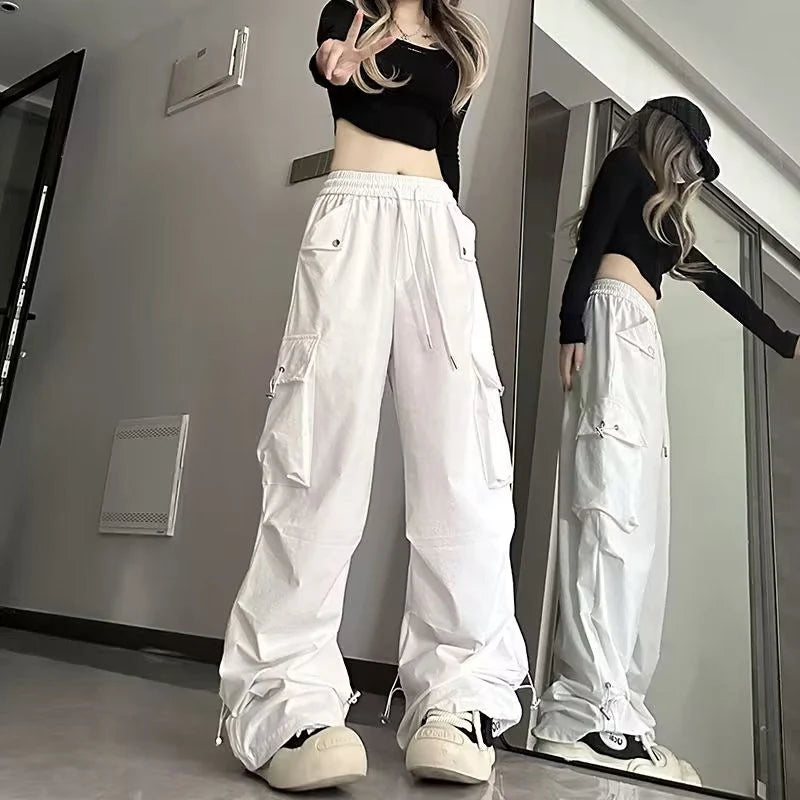 Jmprs Streetwear Cargo Pants Women Y2K High Waist Hip Hop Straight Trousers American Retro Loose Casual Bf Wide Leg Pants New