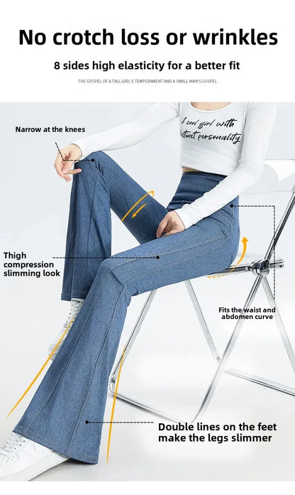 2024 New Women's Denim Shark Pants Outerwear Thin Leggings Bell-Bottom Tummy Control Underwear Summer Fashion
