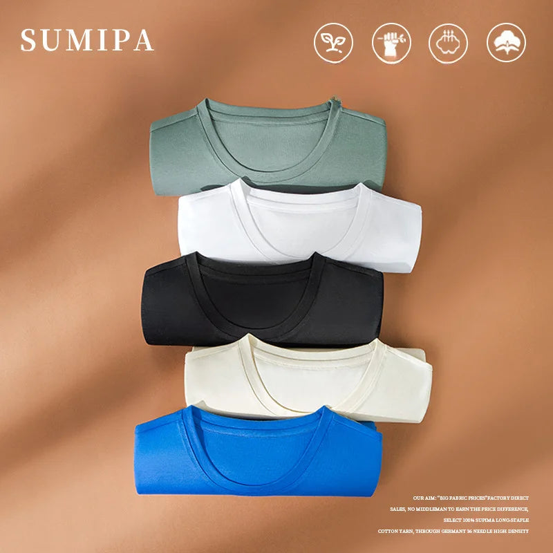 100% Pima Cotton T Shirt Men 14 Color Short Sleeved Tshirt White Round Neck Brand High Quality  Mens Tee Shirts Black Summer new