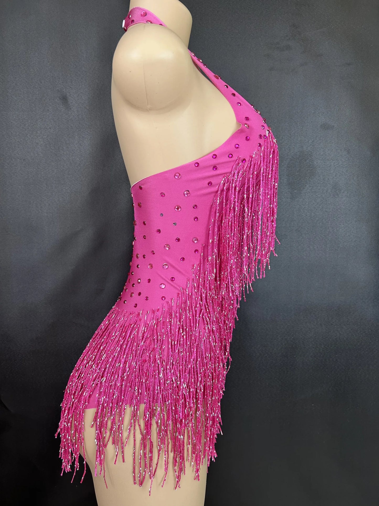 Sparkly Rhinestones Fringe Bodysuit WomenVightclub Party Dance Costume Stage Wear SexyTassel Leotard Performance Clothing 7G