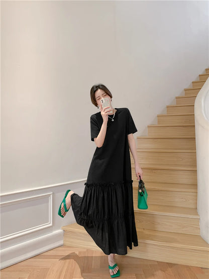2023 Summer New Korean style dress  Short Sleeve Dress Long Large