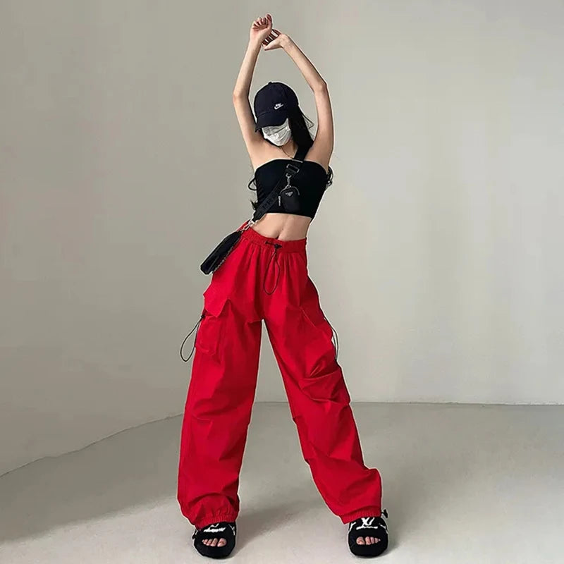 MEXZT Y2K Cargo Pants Women Streetwear High Waist Baggy Drawstring Joggers Sweatpants Loose Casual Oversize Wide Leg Trousers