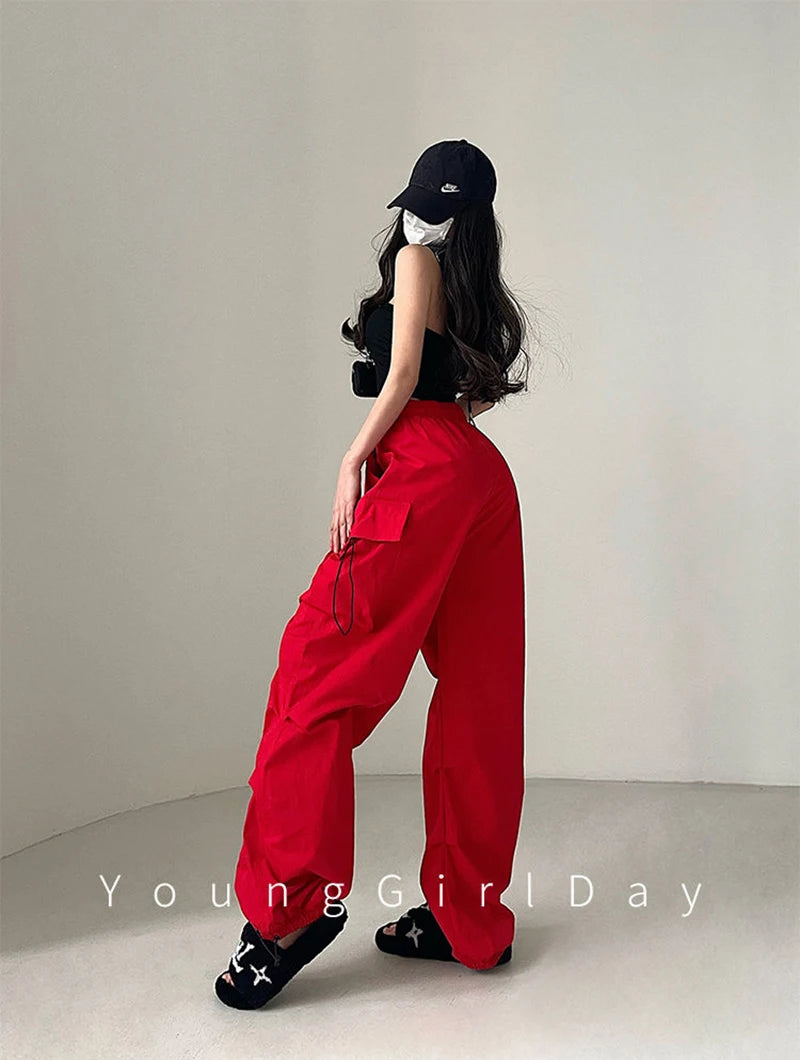 MEXZT Y2K Cargo Pants Women Streetwear High Waist Baggy Drawstring Joggers Sweatpants Loose Casual Oversize Wide Leg Trousers