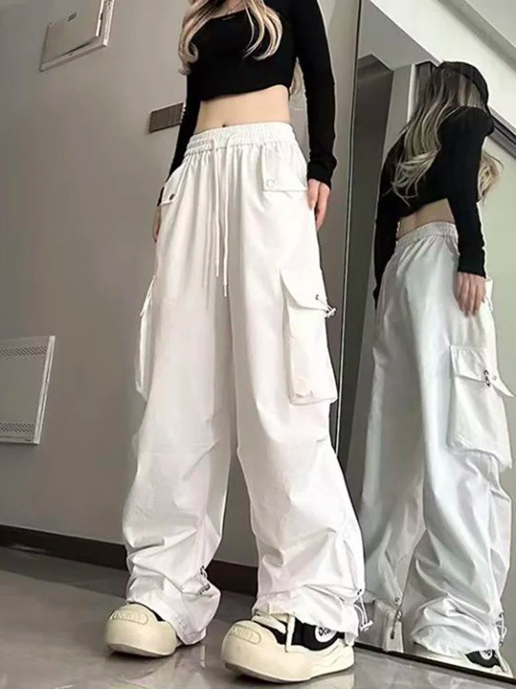 Jmprs Streetwear Cargo Pants Women Y2K High Waist Hip Hop Straight Trousers American Retro Loose Casual Bf Wide Leg Pants New