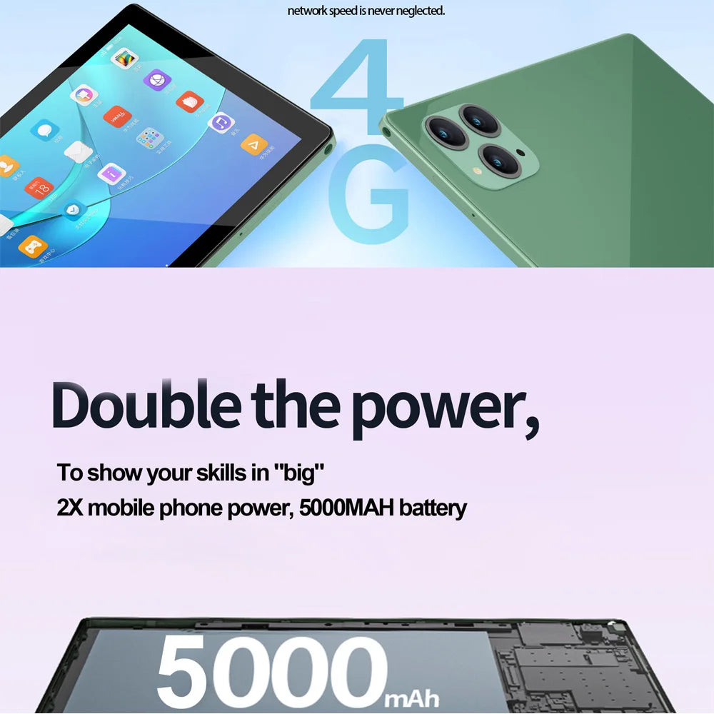 10.1 Inch 5G Android Tablets 4G LTE Phone Call Dual SIM Dual Cameras Octa Core 8GB+ 256GB ROM Wi-Fi Bluetooth Google Tablet Pc