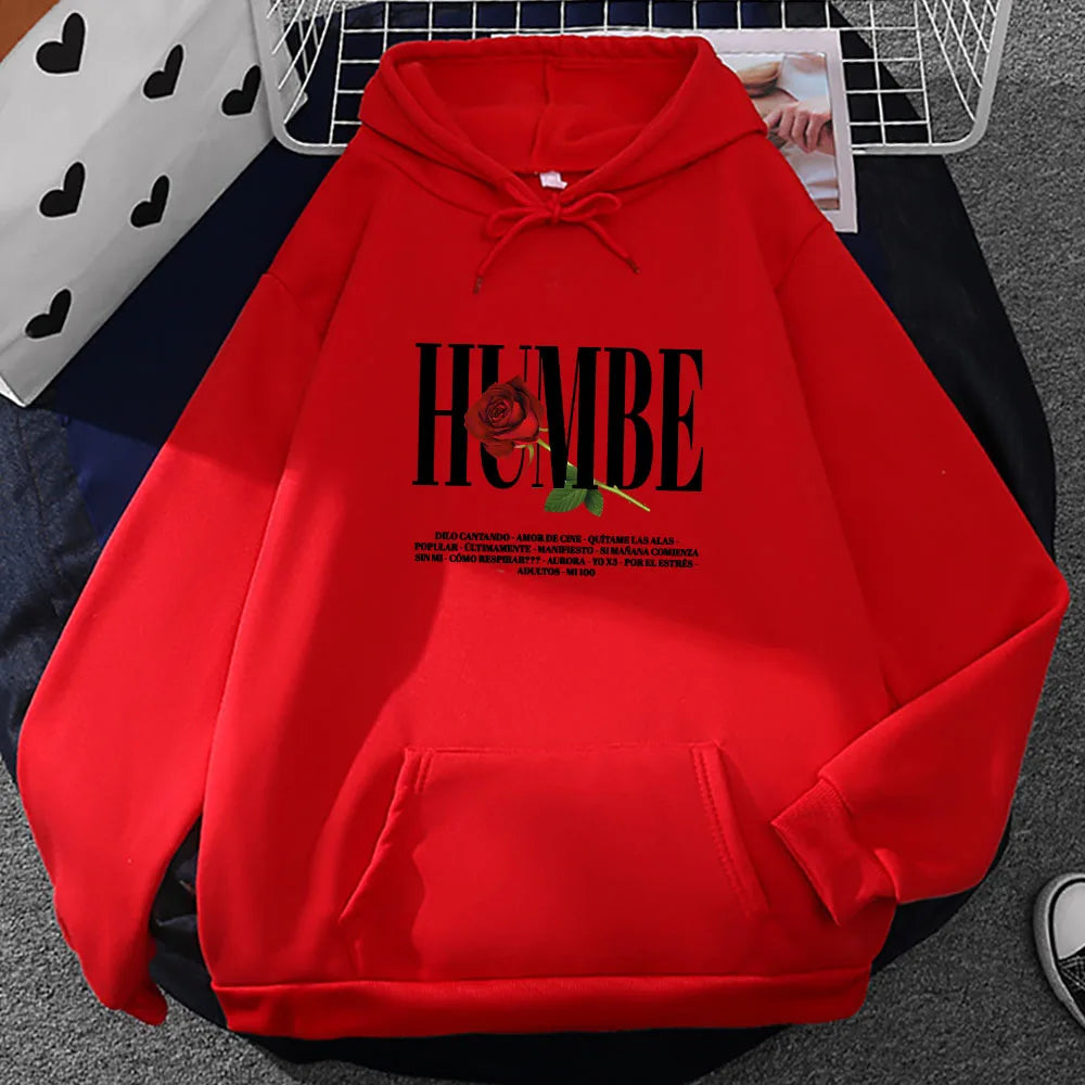 Rose Humbe Printing Hoodies Casual Winter Long Sleeve Sweatshirt for Winter/Fall Streetwear Hip Hop Unisex Soft Pullovers Hoodie